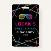 Neon Sweet 16 Birthday Glow Party VIP Badge (Achterkant)