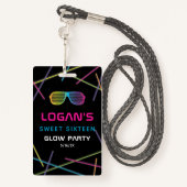 Neon Sweet 16 Birthday Glow Party VIP Badge (Achterkant met draagriem)