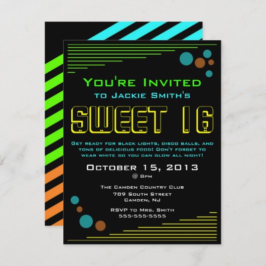 Neon Sweet 16 Kaart (Voorkant / Achterkant)