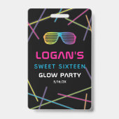 Neon Sweet 16 Verjaardag Glow Feest VIP Badge (Achterkant)
