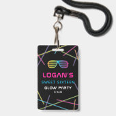Neon Sweet 16 Verjaardag Glow Feest VIP Badge (Achterkant met lanyard)