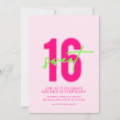 Neon Sweet Sixteen Birthday Party Invitation Kaart (Voorkant)