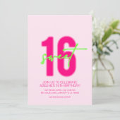 Neon Sweet Sixteen Birthday Party Invitation Kaart (Staand voorkant)