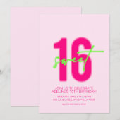 Neon Sweet Sixteen Birthday Party Invitation Kaart (Voorkant / Achterkant)