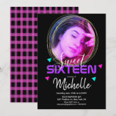 Neon Sweet Sixteen Gold Ring Confetti Photo Grid Kaart (Voorkant / Achterkant)