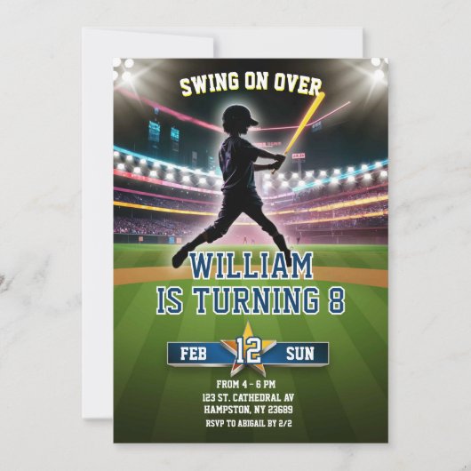 Neon Swing On Over Baseball Verjaardag Kaart (Voorkant)