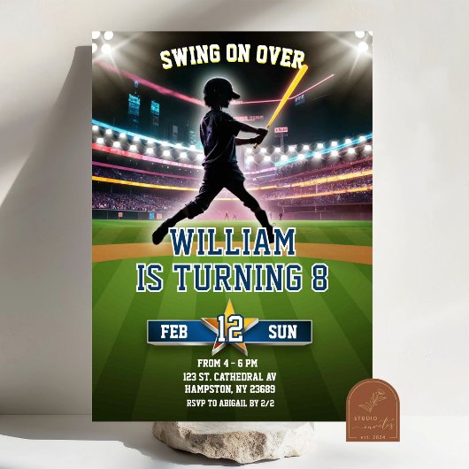 Neon Swing On Over Honkbal Verjaardag Kaart