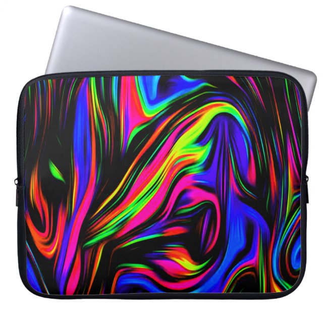 Neon Swirls Marged Black Yellow Pink Blue Laptop Sleeve (Voorkant)