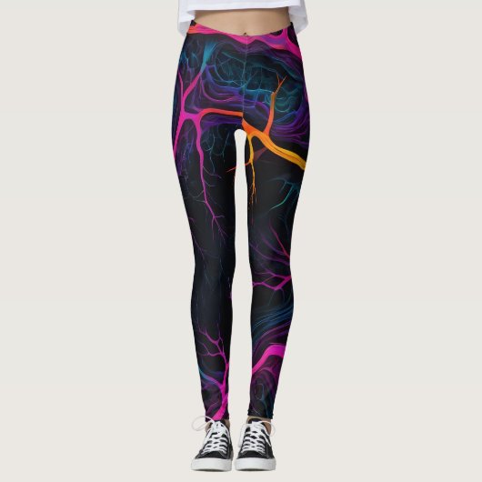 Neon Synapse – Neuro-geïnspireerde Abstracte Leggi Leggings (Voorkant)