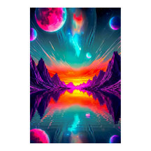 Neon Synthwave Buitenaardse Planeet Landschap Graf