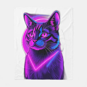 Neon Synthwave Cat Art Fleece Deken
