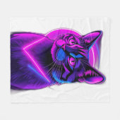 Neon Synthwave Cat Art Fleece Deken (Voorkant (Horizontaal))