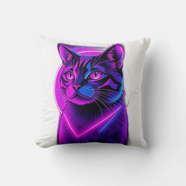 Neon Synthwave Cat Art Kussen (Voorkant)