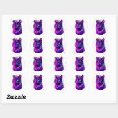 Neon Synthwave Cat Art Ronde Sticker (Vel)