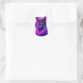 Neon Synthwave Cat Art Ronde Sticker (Tas)