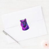 Neon Synthwave Cat Art Ronde Sticker (Envelop)
