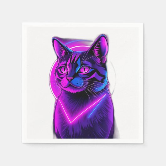 Neon Synthwave Cat Art Servet (Voorkant)