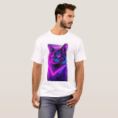 Neon Synthwave Cat Art T-shirt (Voorkant volledig)