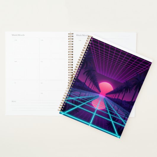 Neon Synthwave Grid Bureaumat - Retro 80s Gaming M Planner (Display)