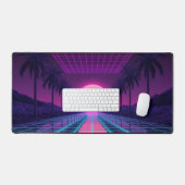 Neon Synthwave Grid Desk Mat - Retro 80s Gaming Mo (Keyboard & Muis)
