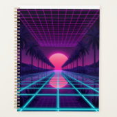 Neon Synthwave Grid Desk Mat - Retro 80s Gaming Mo Planner (Voorkant)