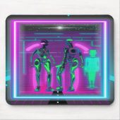 Neon Synthwave Humanoïde Robots Cyberpunk Muismat (Voorkant)