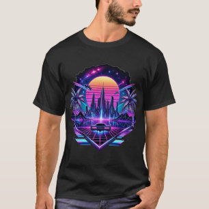 Neon Synthwave Retro Futuristische Stadskunst T-shirt