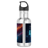 Neon Synthwave Space Galaxy Abstract Glowing Fluid Waterfles (Achterkant)