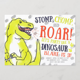 Neon T-Rex Dinosaur Birthday Party Invitation Kaart