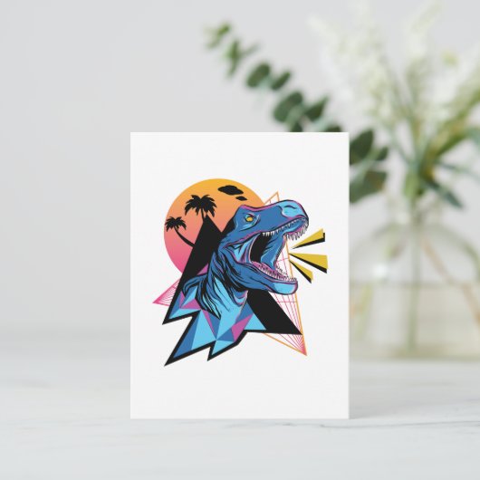 Neon T-Rex Dinosaur Grafische Afbeeldingen Tiener  Briefkaart (Staand voorkant)