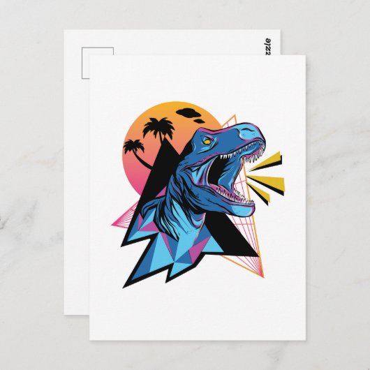 Neon T-Rex Dinosaur Grafische Afbeeldingen Tiener  Briefkaart (Voorkant / Achterkant)