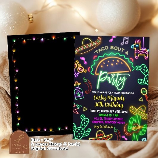 Neon Taco Mexicaanse verjaardagsfeestje voor volwa Kaart