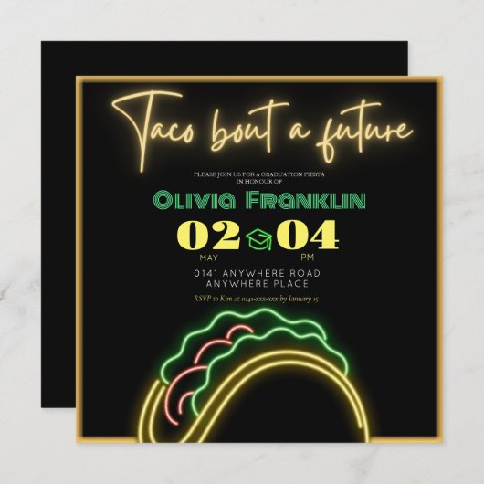 Neon taco over een toekomstig afstuderen kaart (Voorkant / Achterkant)