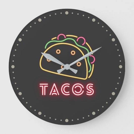 Neon Tacos-symbool en -tekst Grote Klok (Voorkant)
