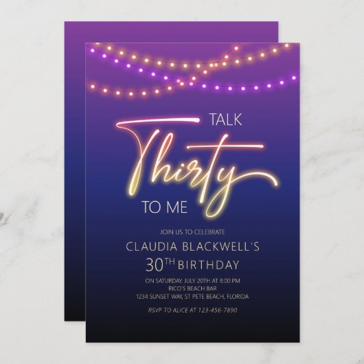 Neon Talk 30 to Me Verjaardagsfeestje Kaart (Voorkant / Achterkant)