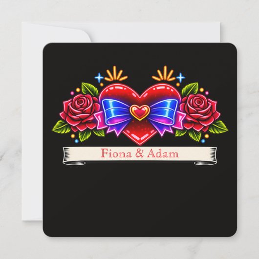 Neon Tattoo Stijl hart uitnodigen Liefde Save The Date (Voorkant)