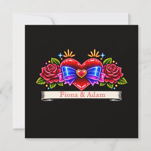 Neon Tattoo Stijl hart uitnodiging Liefde (Voorkant)