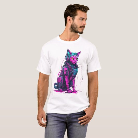 Neon Tech Cat T-shirt (Voorkant volledig)