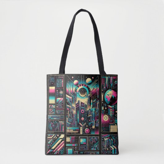 Neon Tech Odyssey Tote Bag (Voorkant)