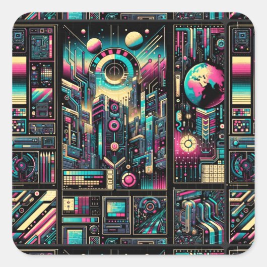 Neon Tech Odyssey Vierkante Sticker (Voorkant)