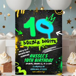 Neon Teenager Grafitti 10 double digit Birthday Kaart