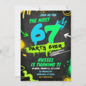 Neon Teenager Grafitti 67 Birthday Invitation Kaart (Voorkant)