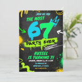 Neon Teenager Grafitti 67 Birthday Invitation Kaart (Staand voorkant)