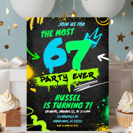 Neon Teenager Grafitti 67 Birthday Invitation Kaart