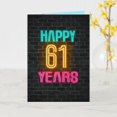 Neon-teken op baksteen voor 61-jarige verjaardag kaart (Gele Bloem)