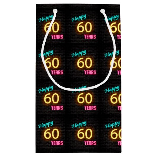 Neon-teken op baksteen voor de 60ste verjaardag klein cadeauzakje (Achterkant)