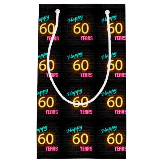 Neon-teken op baksteen voor de 60ste verjaardag klein cadeauzakje (Voorkant)