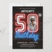 Neon teken retro aangepaste foto 50e verjaardagsfe kaart (Voorkant)