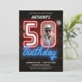 Neon teken retro aangepaste foto 50e verjaardagsfe kaart (Staand voorkant)