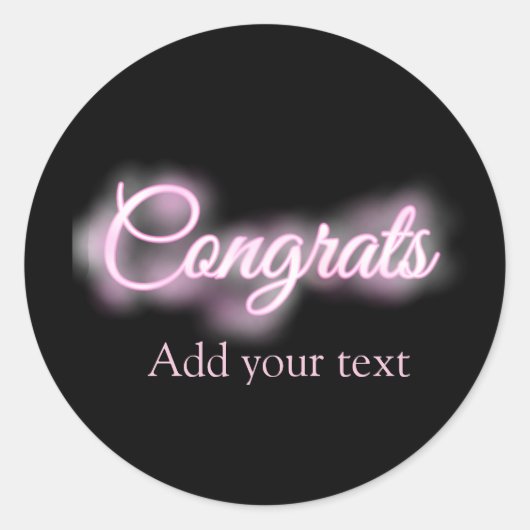 Neon teken roze congrats tekst toevoegen retro jar ronde sticker (Voorkant)